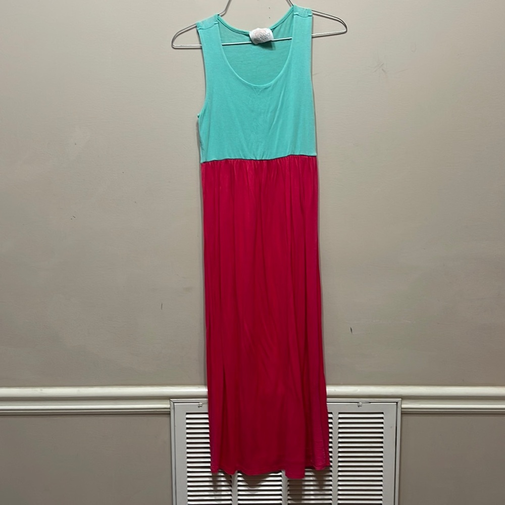Teal and hot pink dress